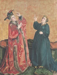 Cesarz August (63-14 pne) i Sybilla Tyburtyńska, z Ołtarza Zwierciadła Zbawienia, c.1435